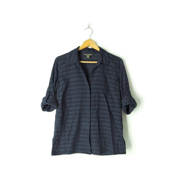 Tommy Bahama XS navy blue shadow stripe button down light blouse top shirt - Picture 1 of 10